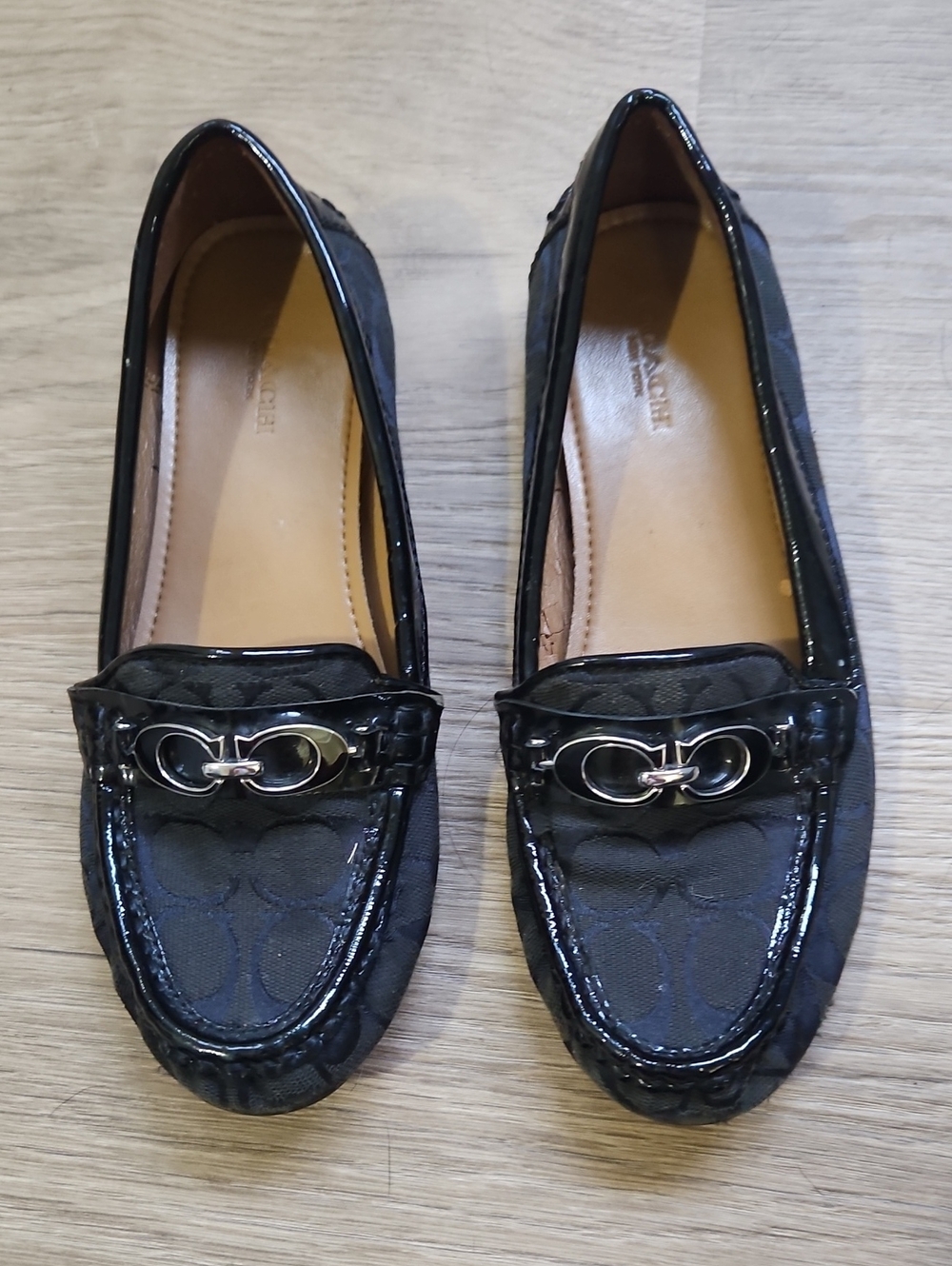 Coach Fortuna Black Signature Canvas Loafers with Silver Bit